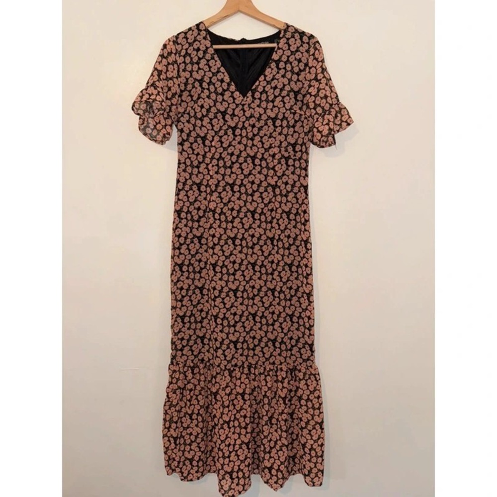 Forever 21 Black and Pink Floral Midi Dress